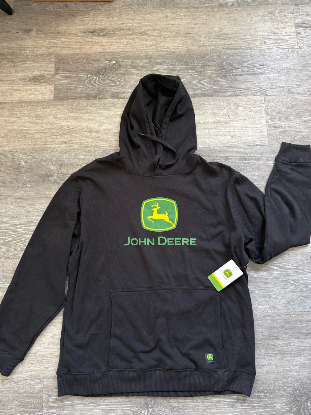 John Deere Black Pullover Hoodie with Green & Yellow Logo XL